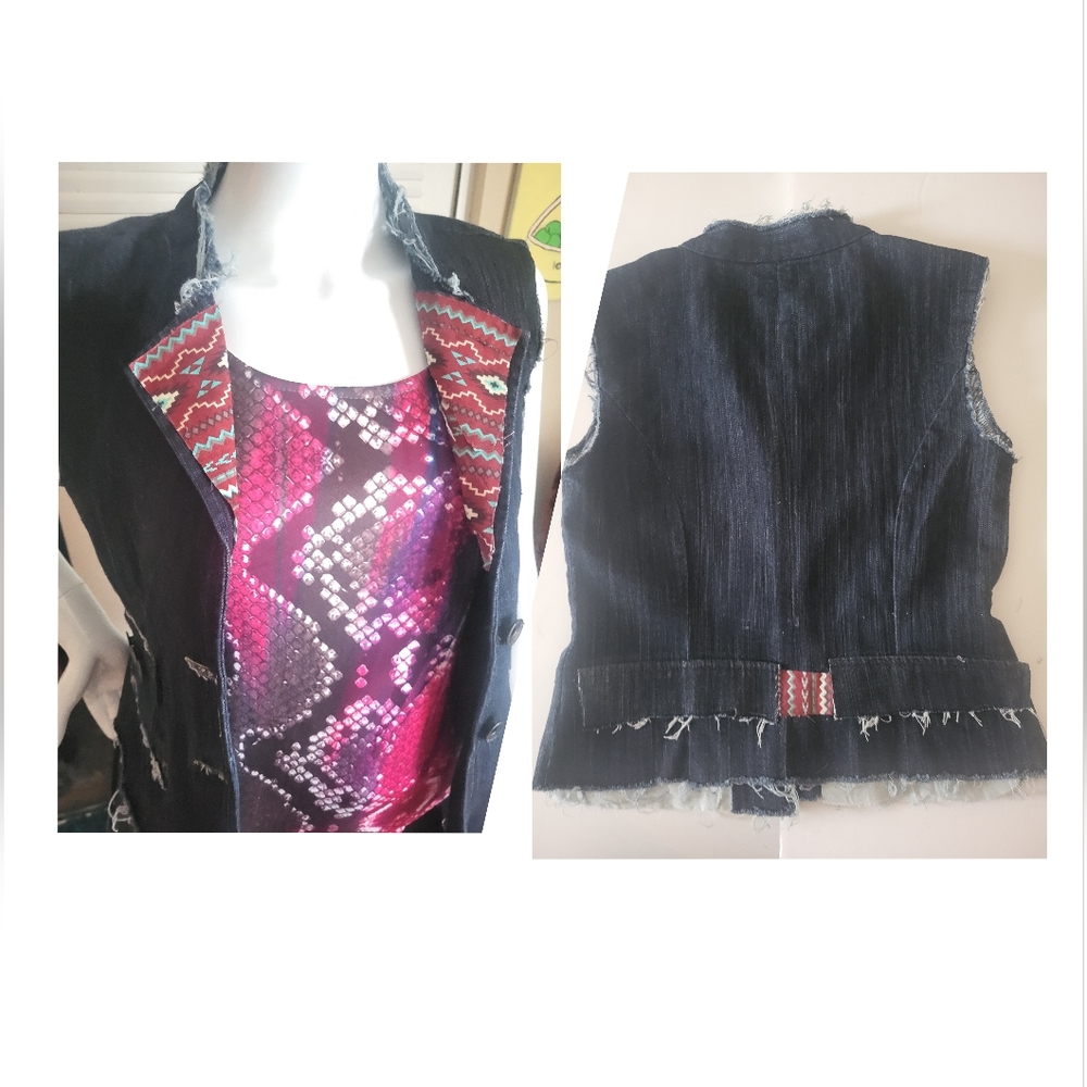 Dark denim jean vest freyedll handmade,dark ,fashionable fabric,